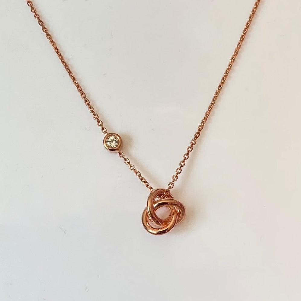 New! Links Of London Love Knot Necklace with Clear Topaz Stone