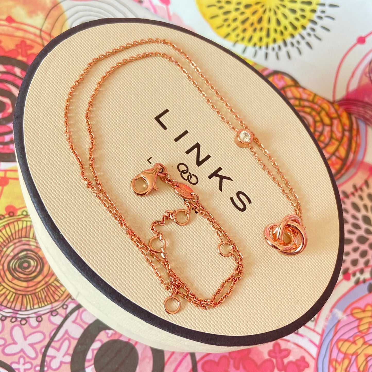 New! Links Of London Love Knot Necklace with Clear Topaz Stone