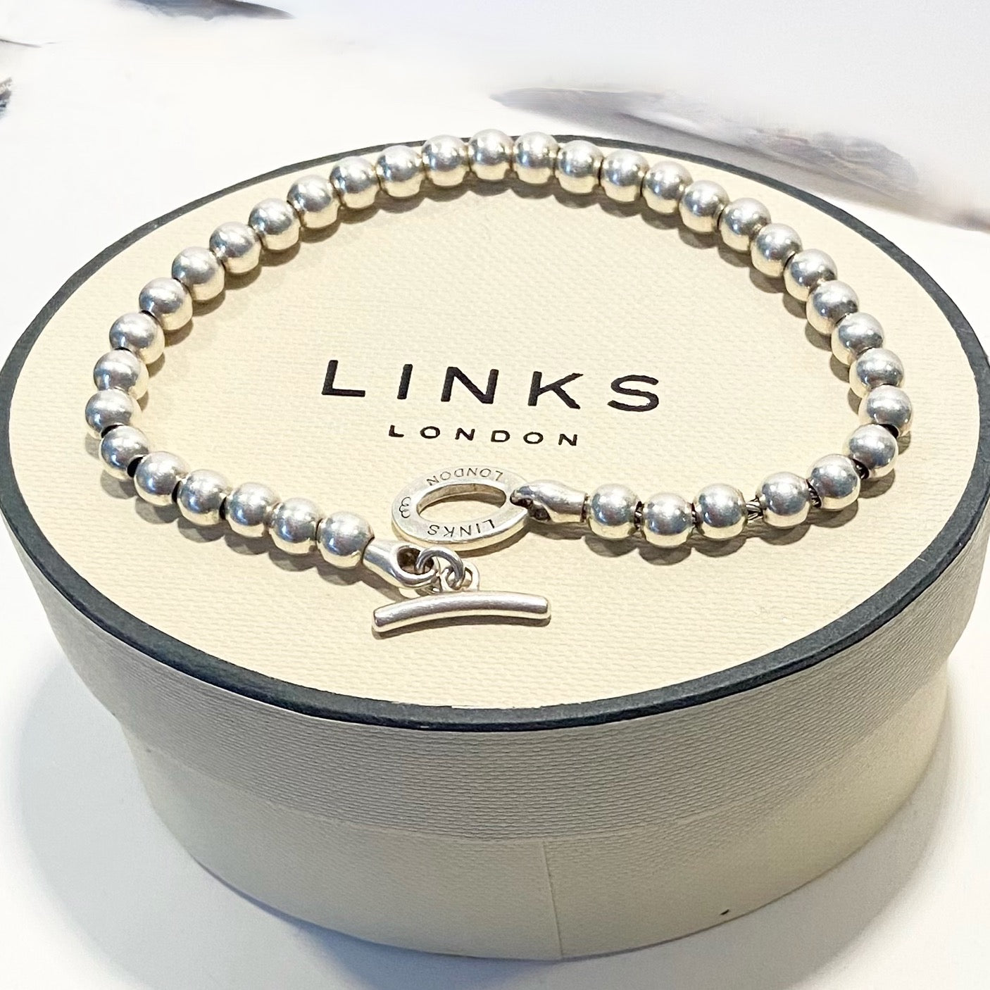 Links of London Vintage Sterling Silver T bar Orbit Ball Bracelet - 19cm