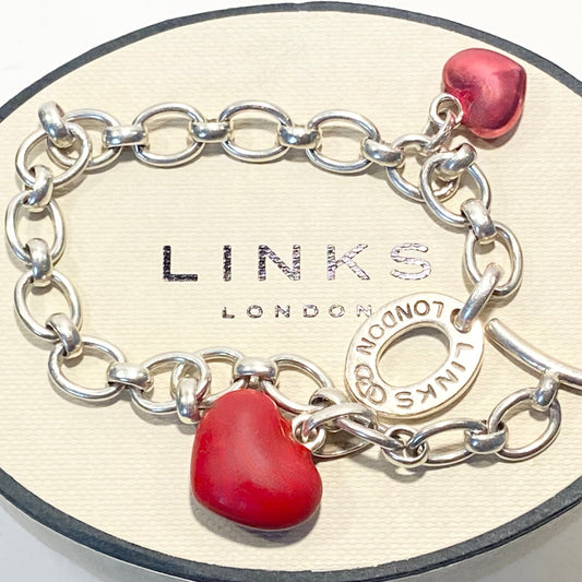 Links of London Bracelet, T Bar Clasp with 2 Heart Charms