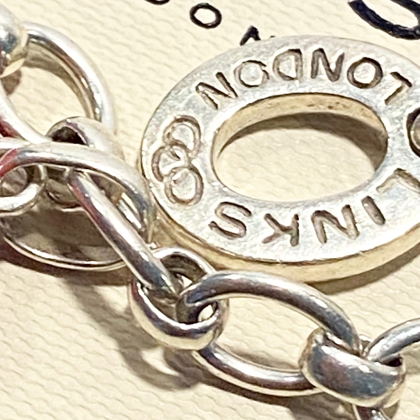 Sterling Silver Links of London Link Chain Pre Loved Links of London Bracelet, T Bar Clasp with 2 Heart Charms