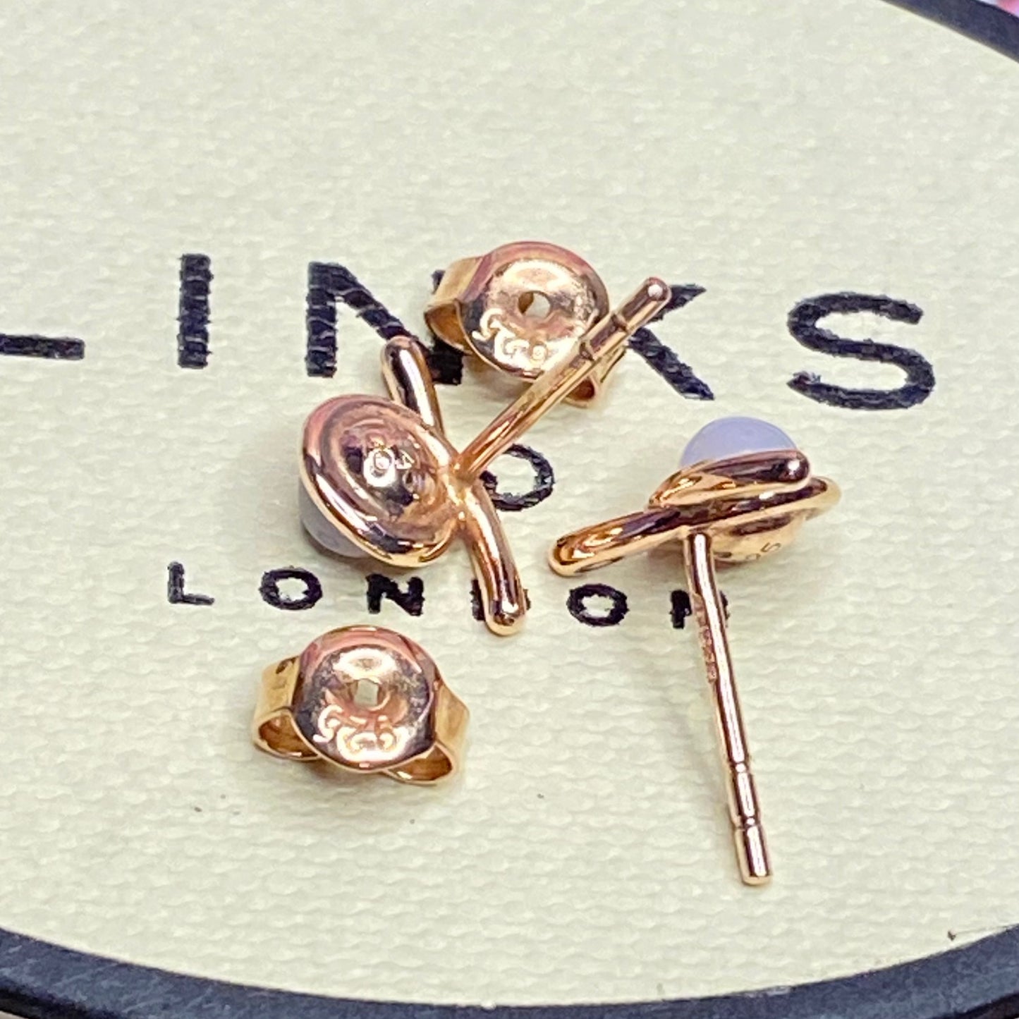 Links of London iconic Serpentine 18kt Rose Gold Vermeil & Blue Lace Agate Gemstone Stud Earrings.