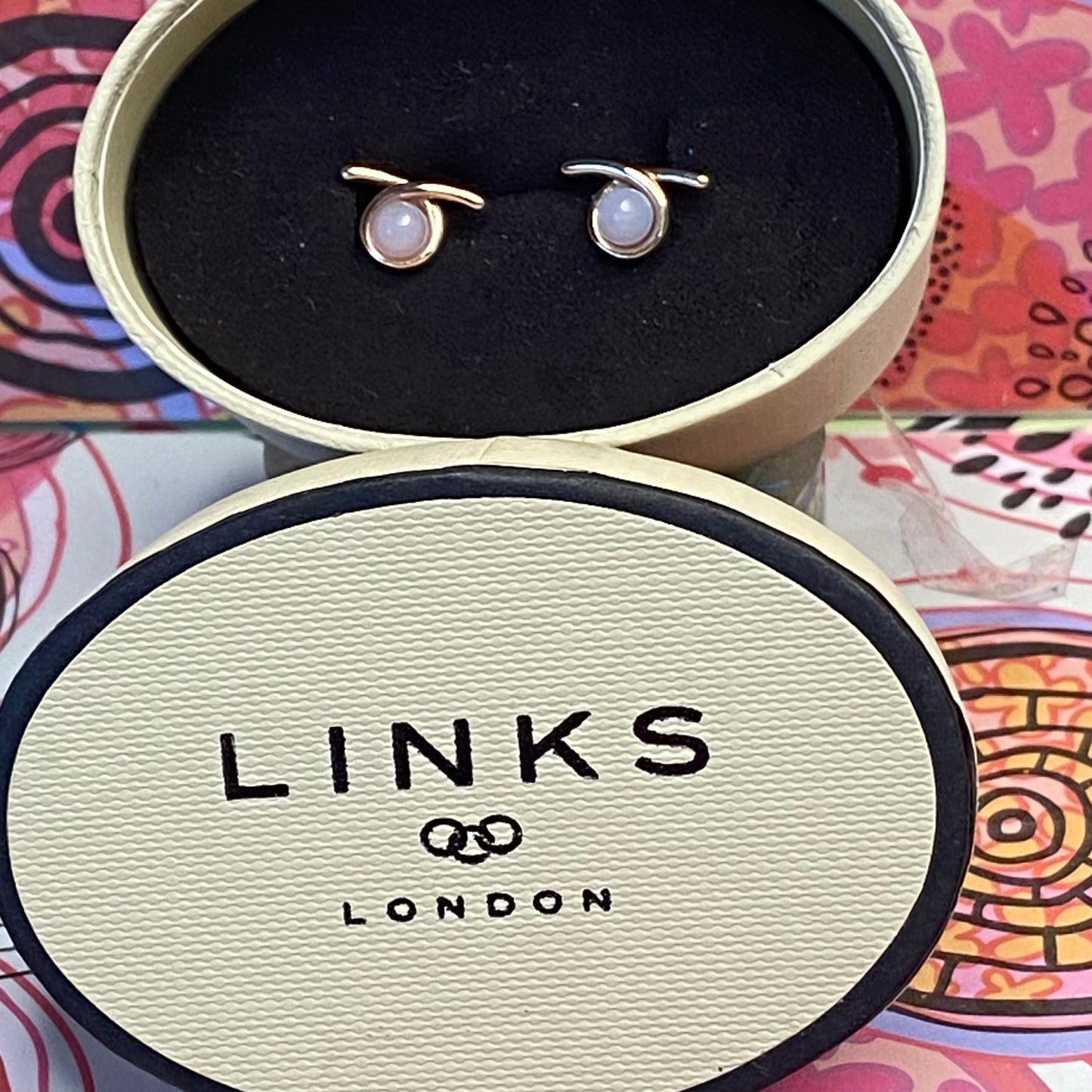 Links of London iconic Serpentine 18kt Rose Gold Vermeil & Blue Lace Agate Gemstone Stud Earrings.