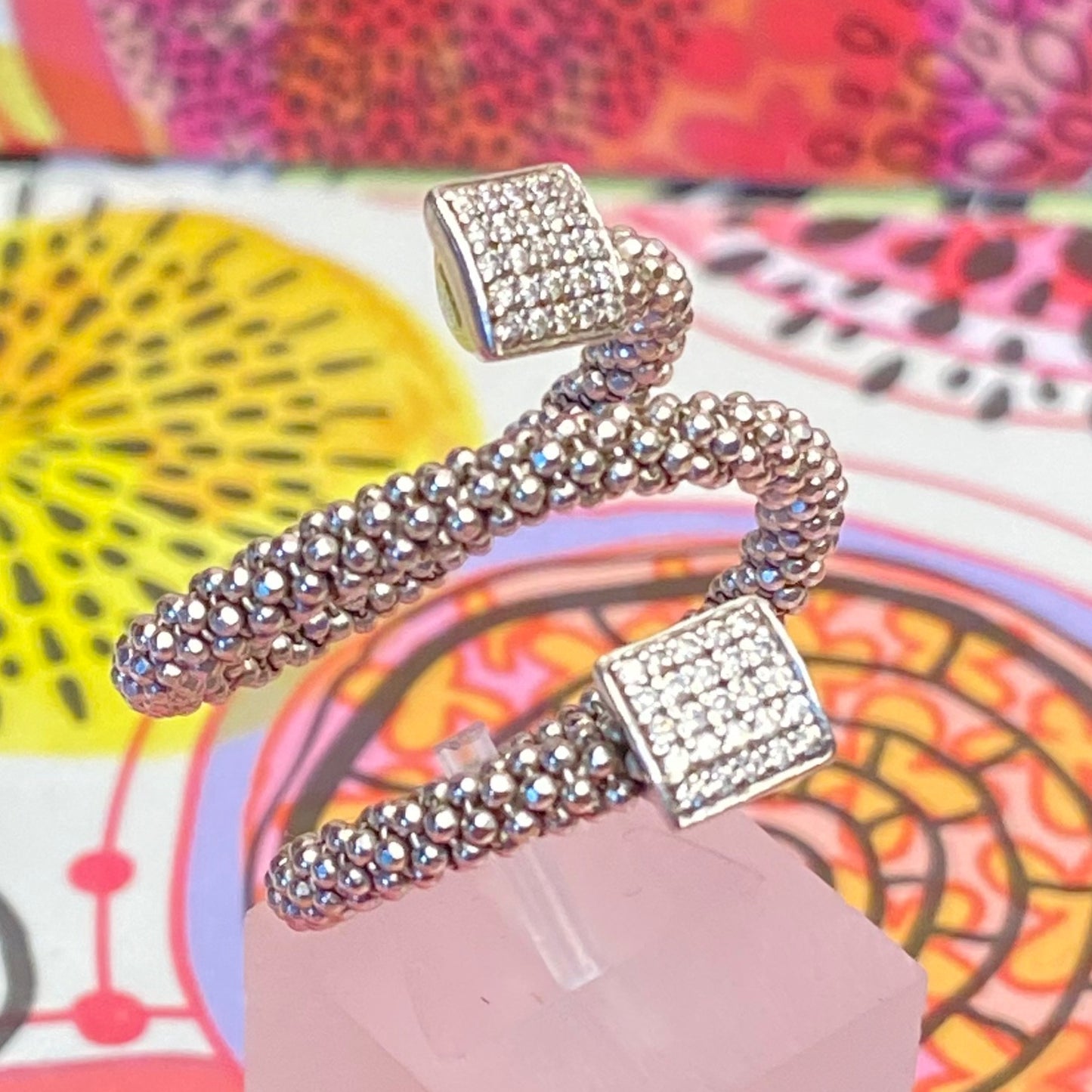 Links of London Sterling Silver Star Dust Wrap Ring with square barrels covered with Sparkly stones.