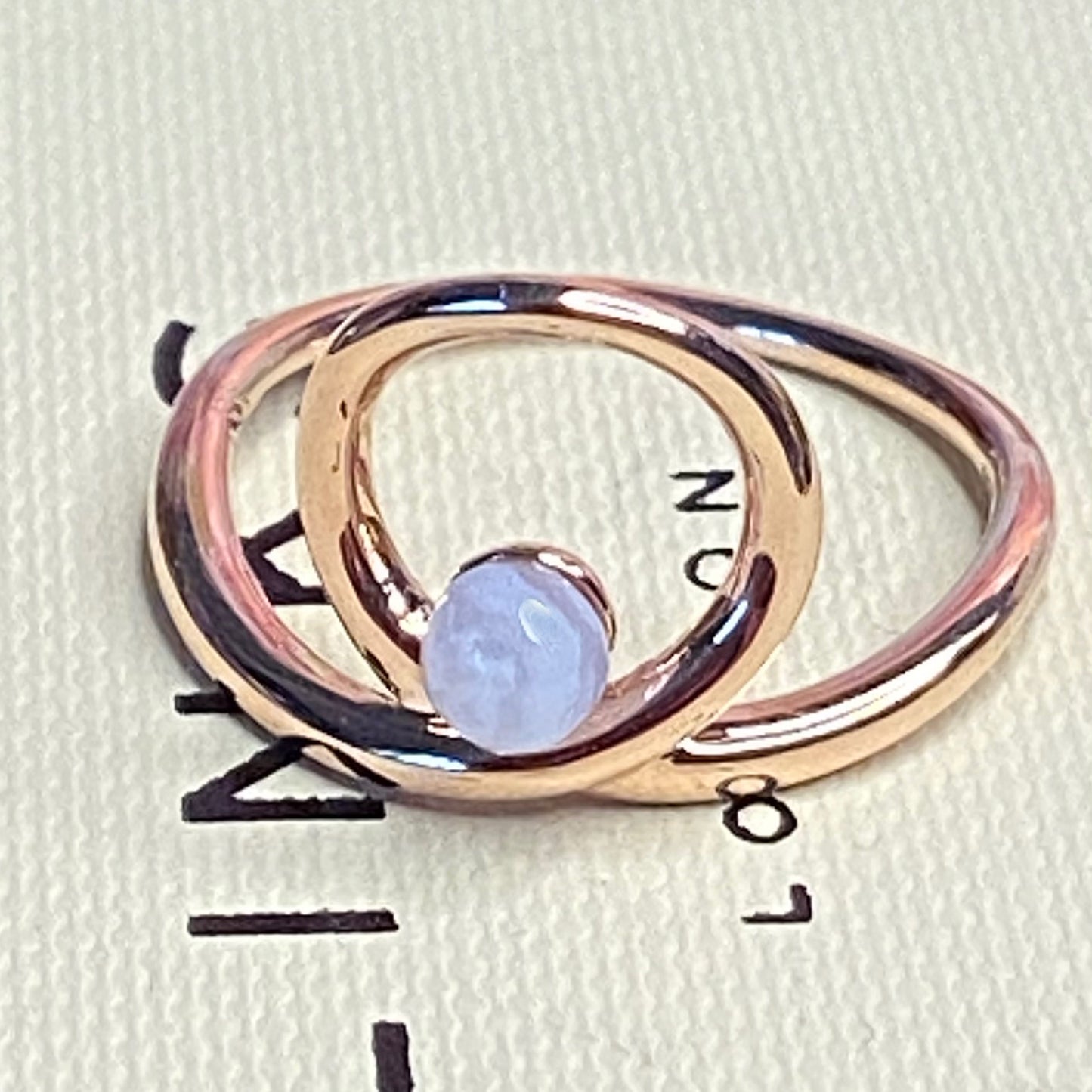 Links of London Serpentine 18kt Rose Gold Vermeil & Blue Lace Agate Gemstone Ring Size N