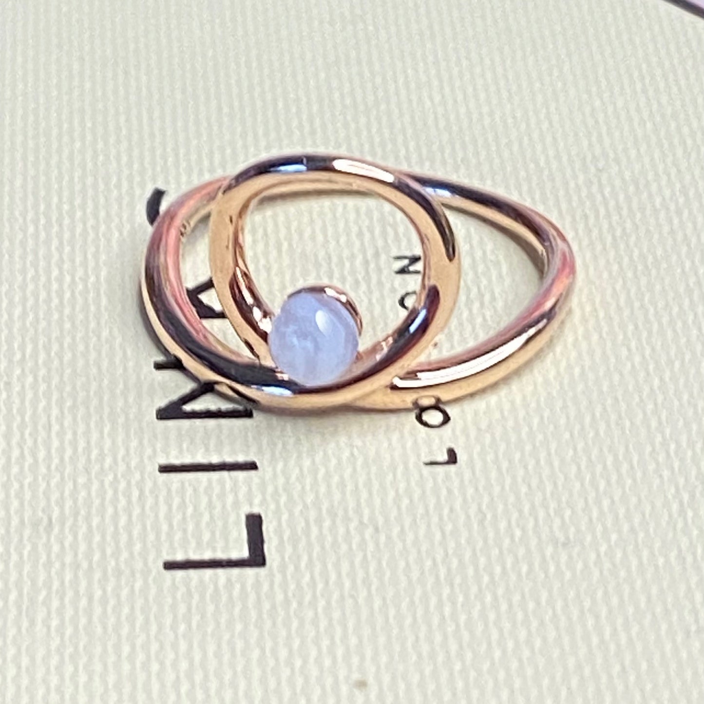 Links of London iconic Serpentine 18kt Rose Gold Vermeil & Blue Lace Agate Gemstone Ring