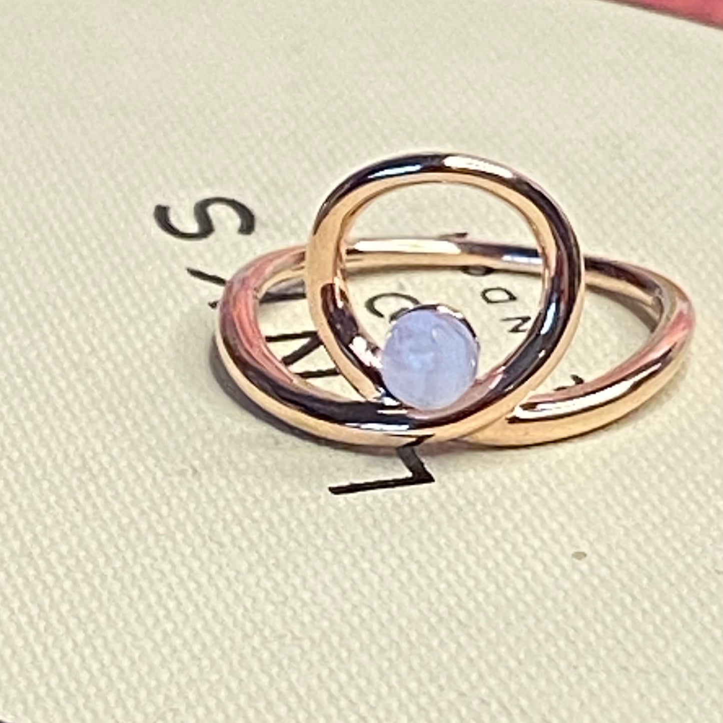 Links of London Serpentine 18kt Rose Gold Vermeil & Blue Lace Agate Gemstone Ring Size N