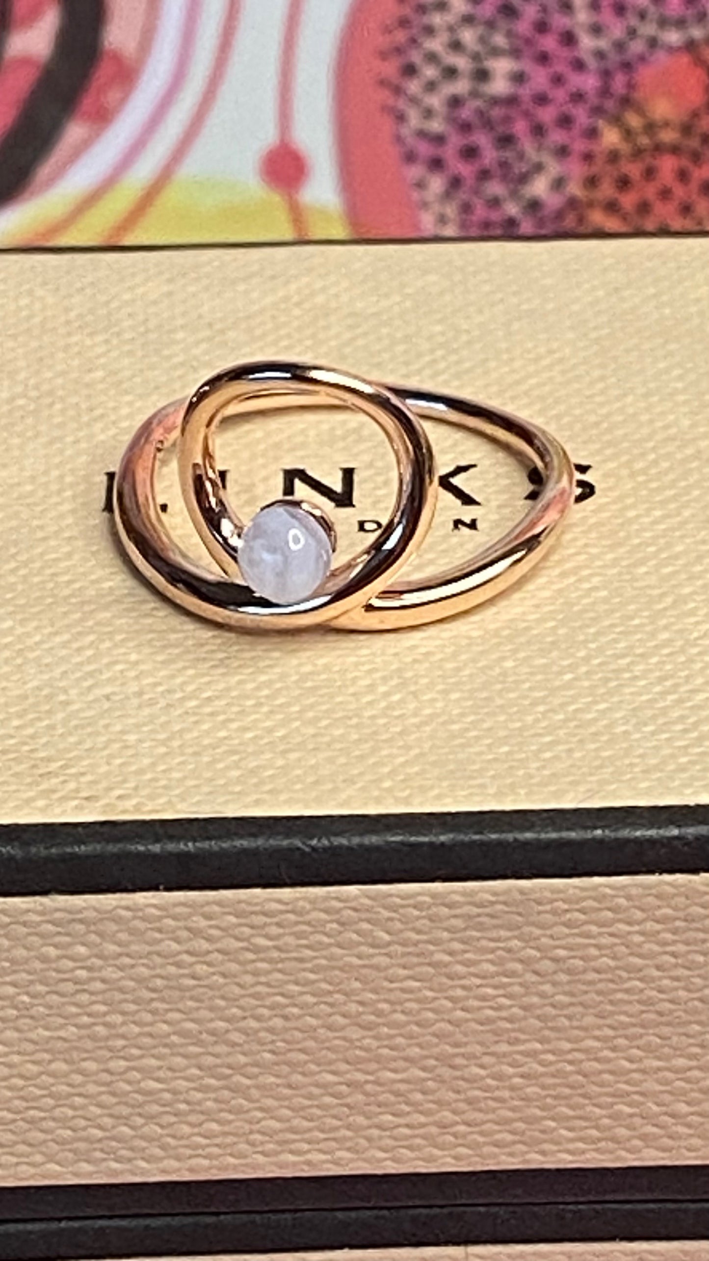 Links of London iconic Serpentine 18kt Rose Gold Vermeil & Blue Lace Agate Gemstone Ring