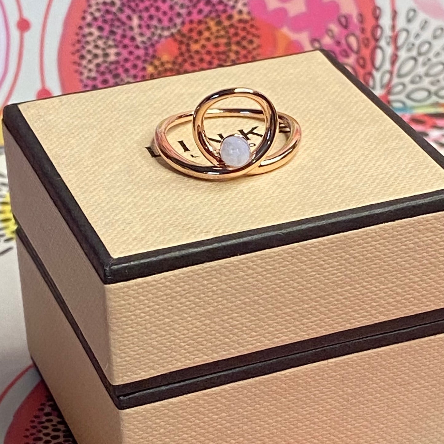 Links of London Serpentine 18kt Rose Gold Vermeil & Blue Lace Agate Gemstone Ring Size N