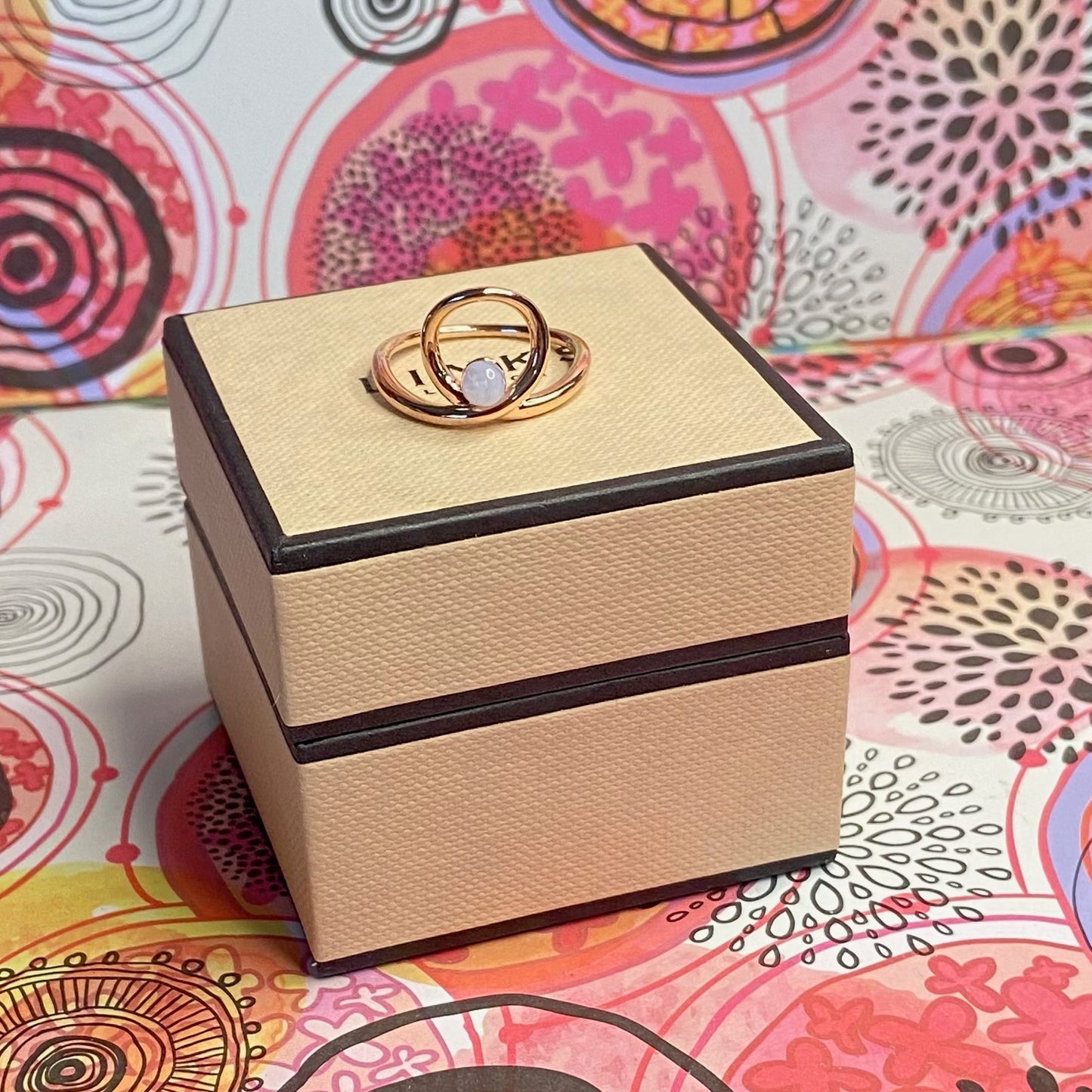 Links of London iconic Serpentine 18kt Rose Gold Vermeil & Blue Lace Agate Gemstone Ring