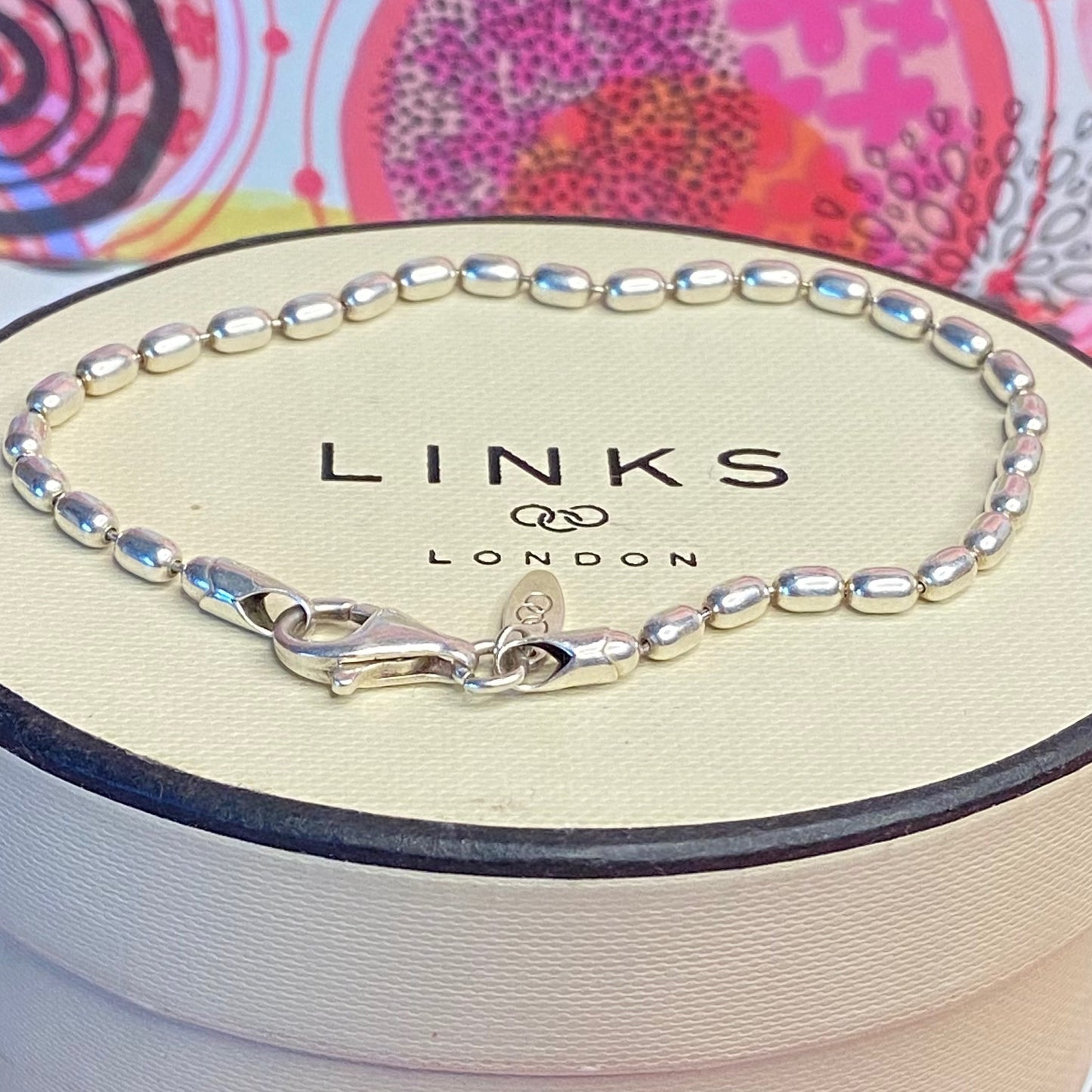 Links of London Sterling Silver Rice Bead Bracelet, Stamped s925. 19cm. Fantastic condition