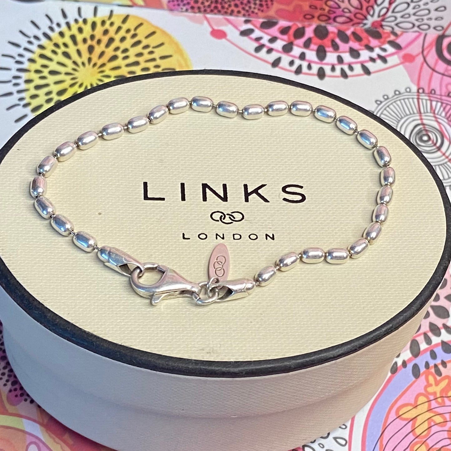 Links of London Sterling Silver Rice Bead Bracelet, Stamped s925. 19cm. Fantastic condition