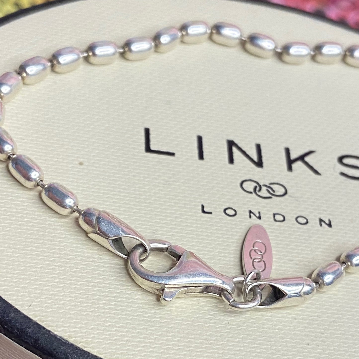 Links of London Sterling Silver Rice Bead Bracelet, Stamped s925. 19cm. Fantastic condition