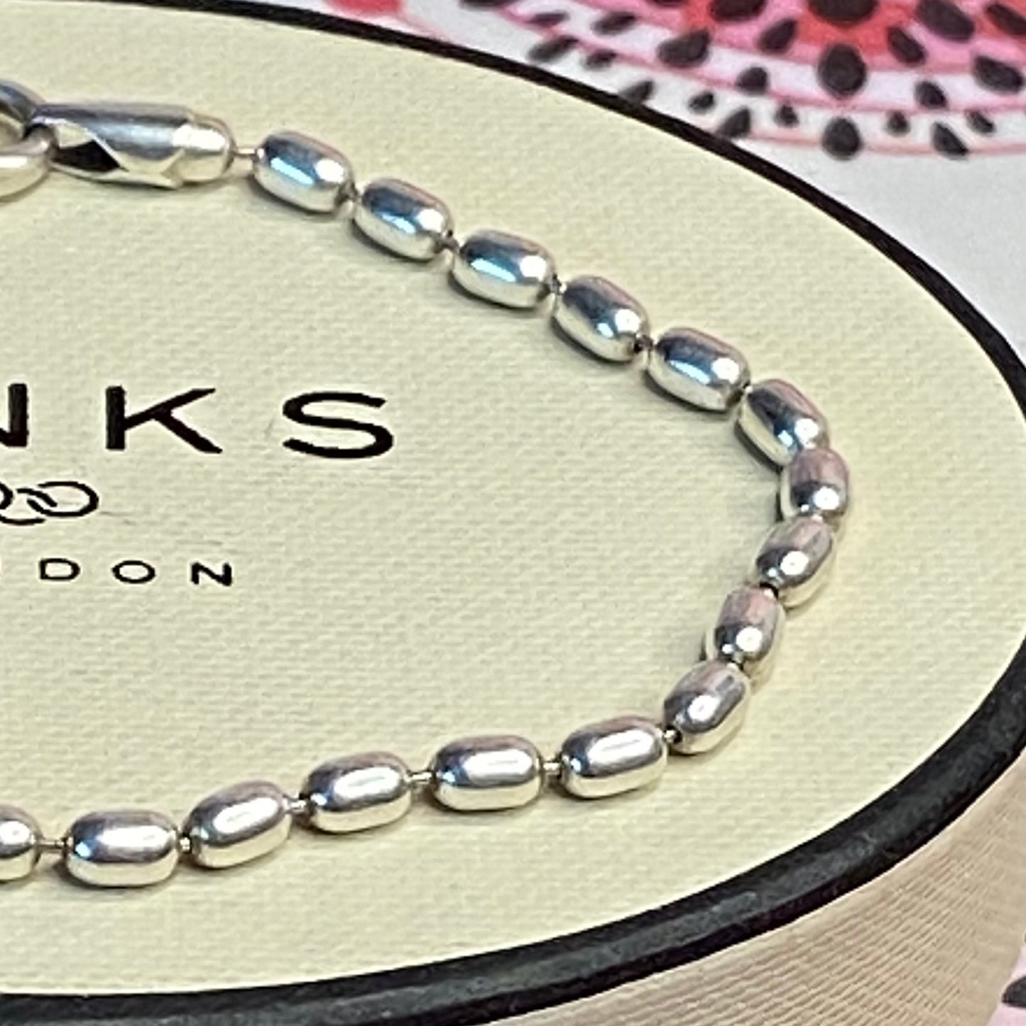 Links of London Sterling Silver Rice Bead Bracelet, Stamped s925. 19cm. Fantastic condition