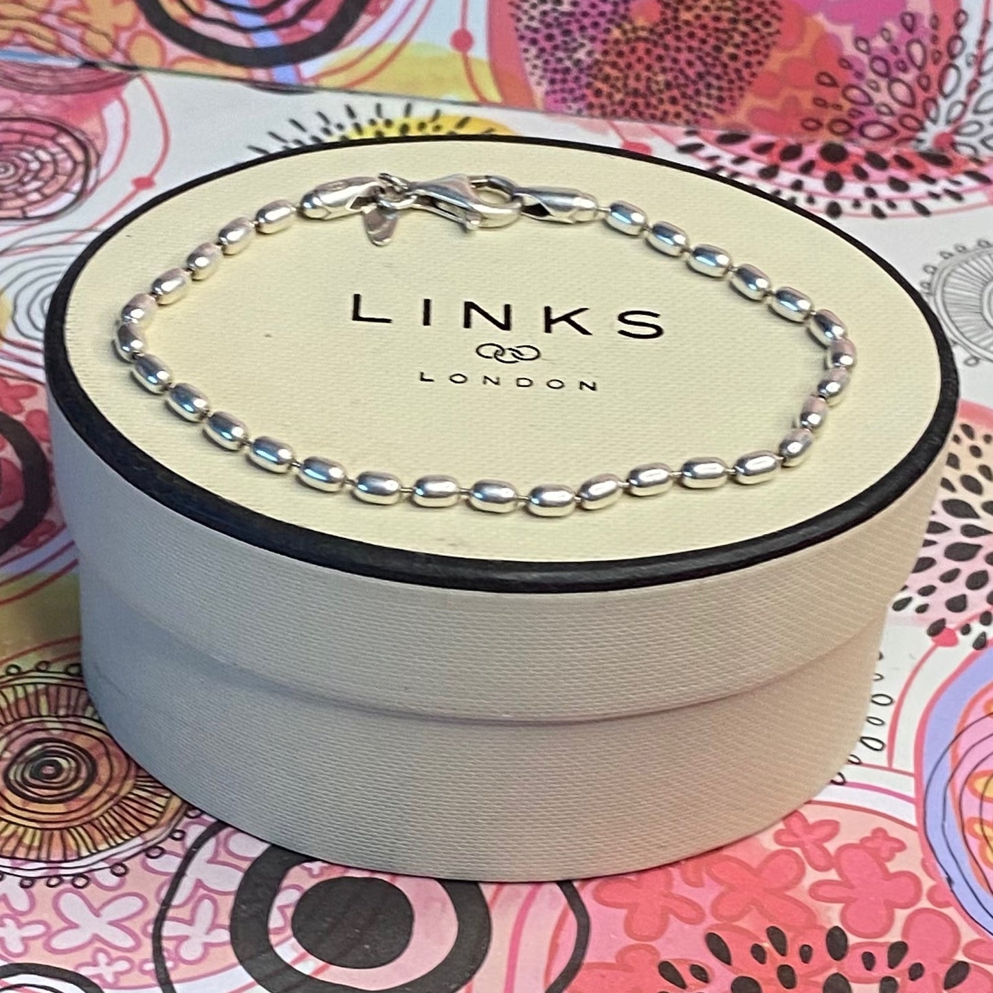 Links of London Sterling Silver Rice Bead Bracelet, Stamped s925. 19cm. Fantastic condition