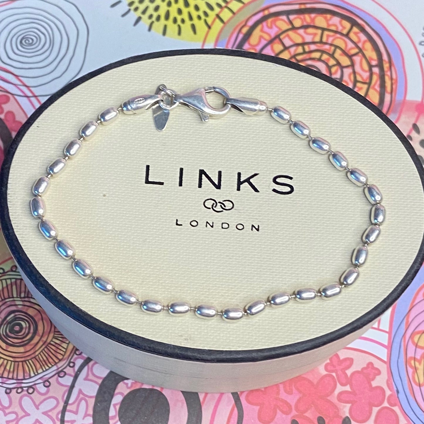 Links of London Sterling Silver Rice Bead Bracelet, Stamped s925. 19cm. Fantastic condition