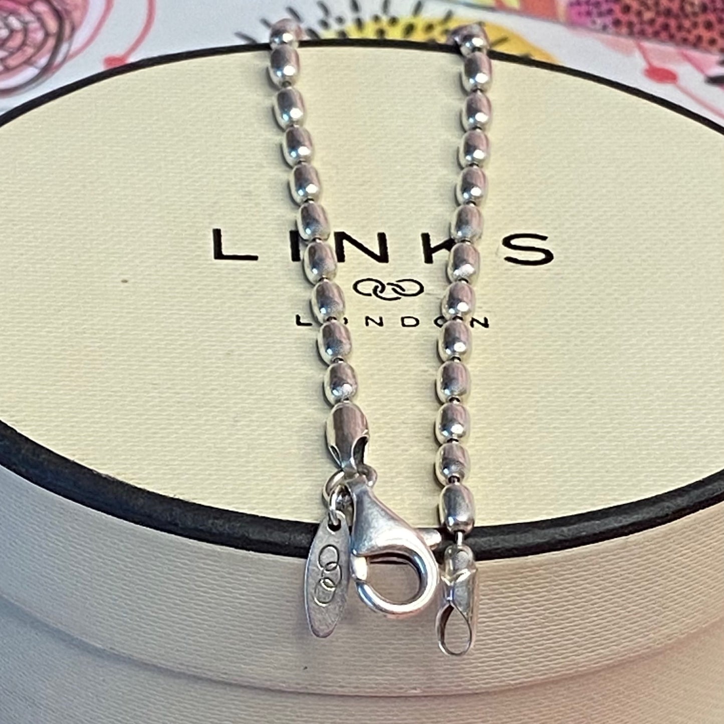 Links of London Sterling Silver Rice Bead Bracelet, Stamped s925. 19cm. Fantastic condition