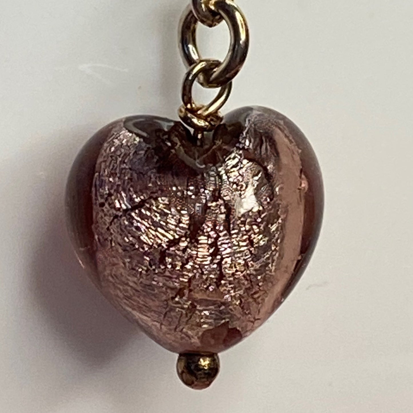 Sterling Silver chain with glass beads with a drop purple heart pendent