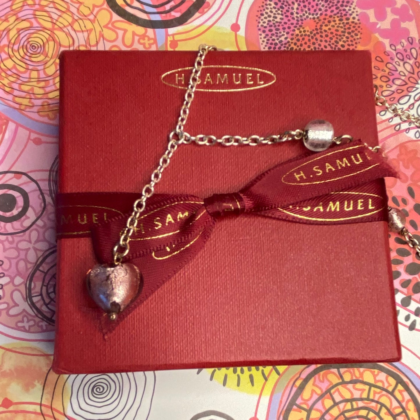 Sterling Silver chain with glass beads with a drop purple heart pendent