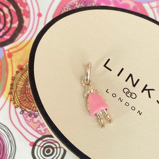 Links of London Girl Rag Doll Charm Pink Enamel