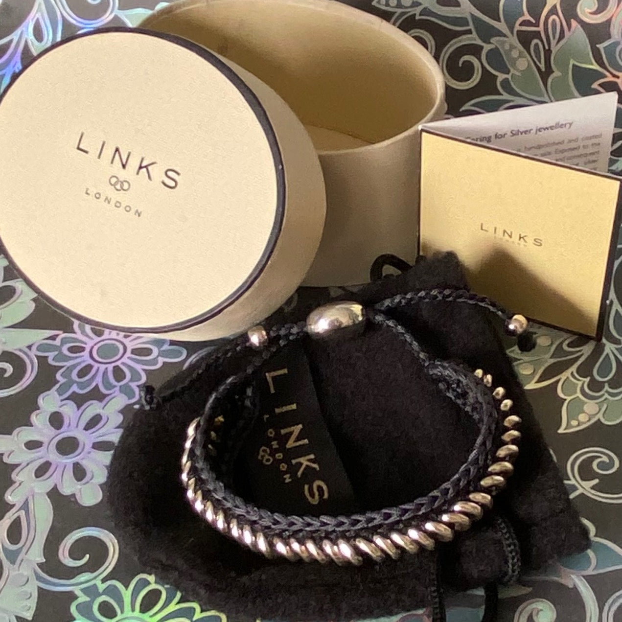 Authentic Links of London Silver and Black Sweetie Friendship Bracelet Perfect Condition