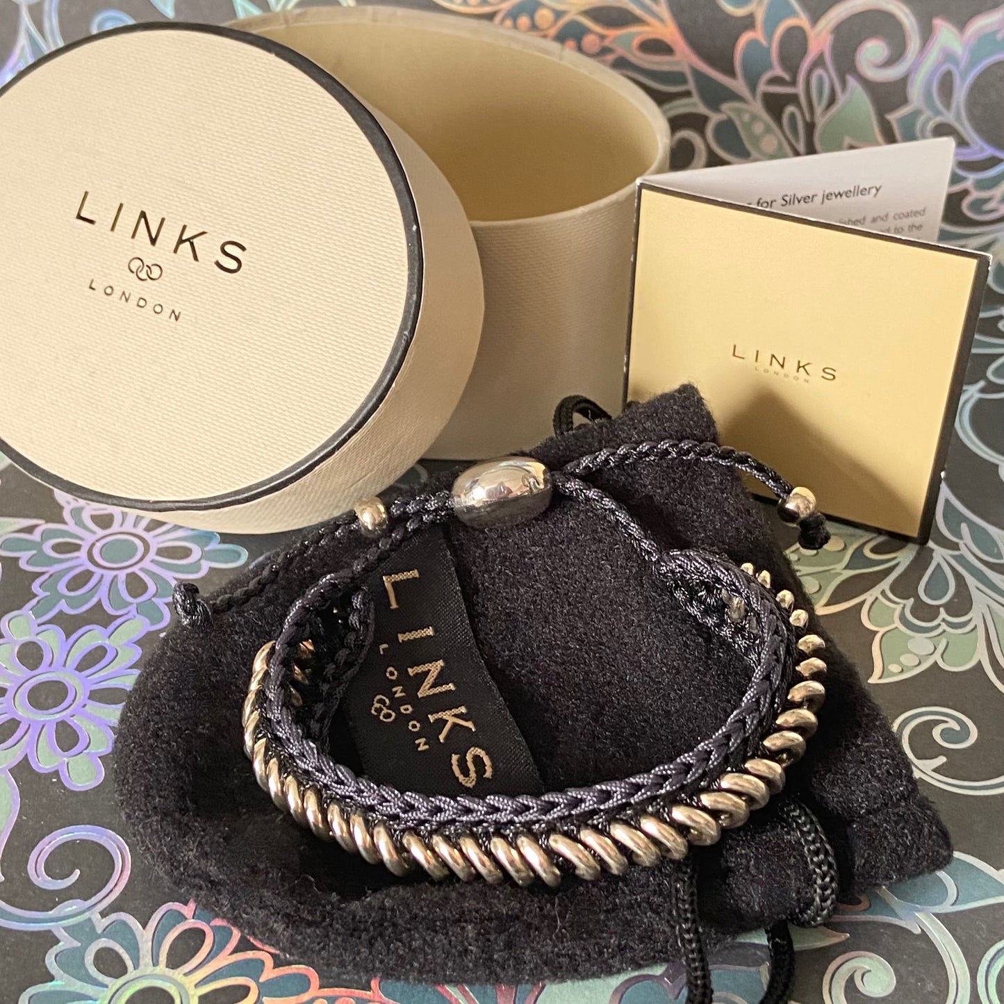 Authentic Links of London Silver and Black Sweetie Friendship Bracelet Perfect Condition
