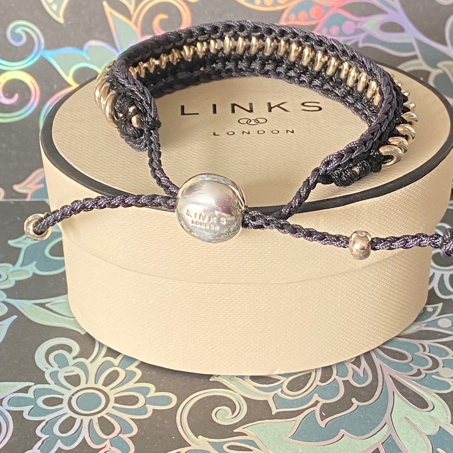 Authentic Links of London Silver and Black Sweetie Friendship Bracelet Perfect Condition