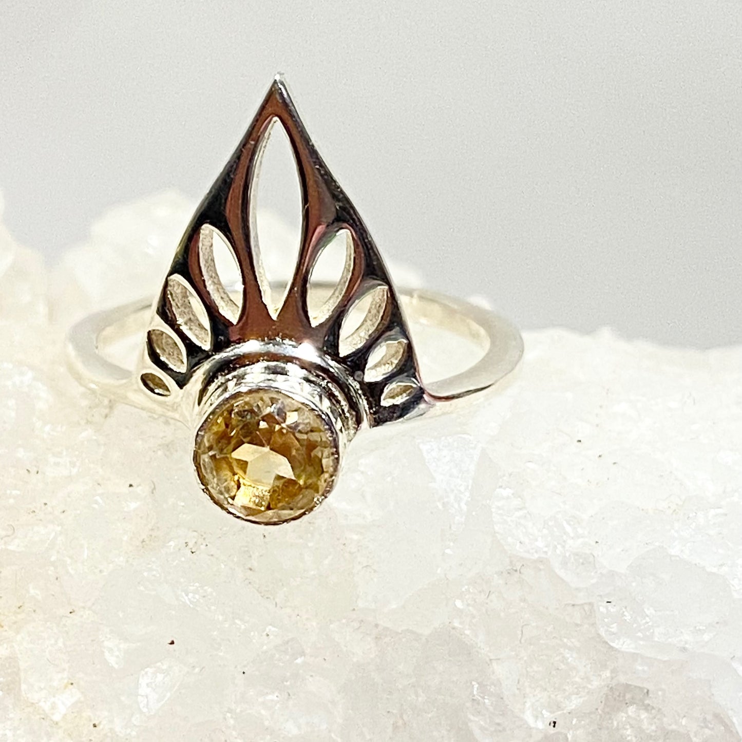 Sterling Silver Tiara Ring with a Faceted Gemstone