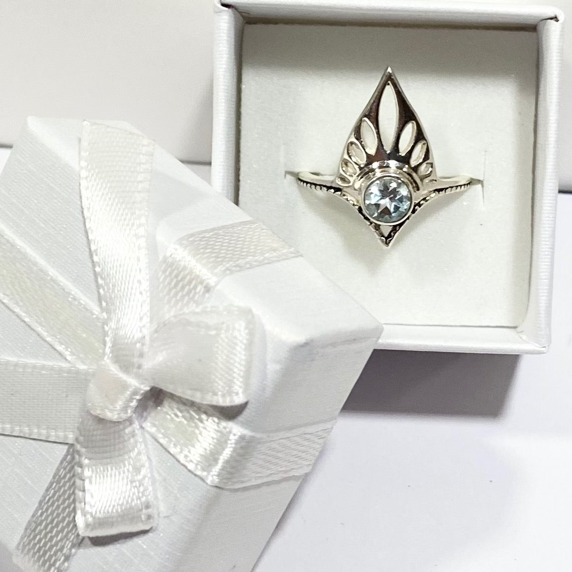 Sterling Silver Tiara Ring with a Faceted Gemstone