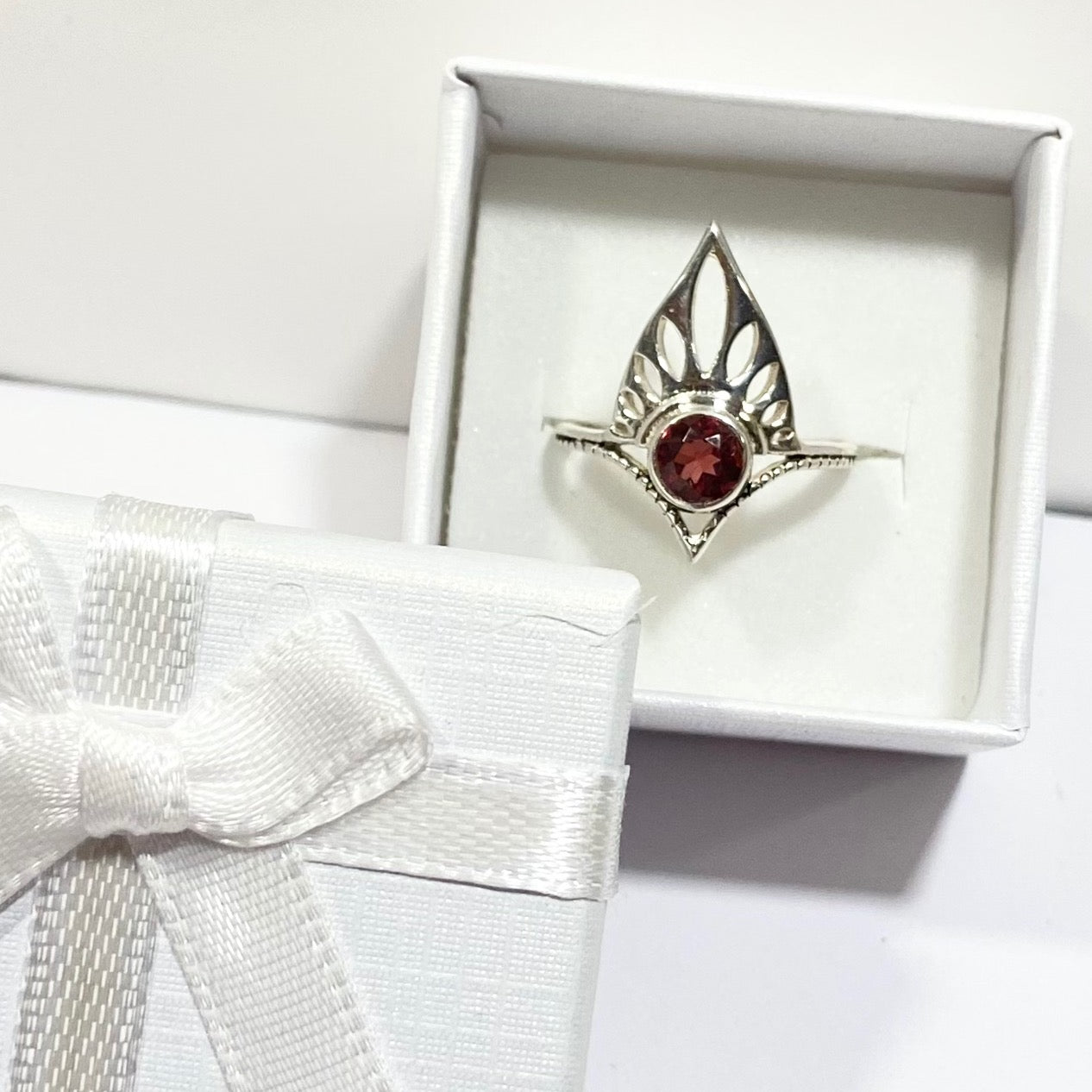 Sterling Silver Tiara Ring with a Faceted Gemstone