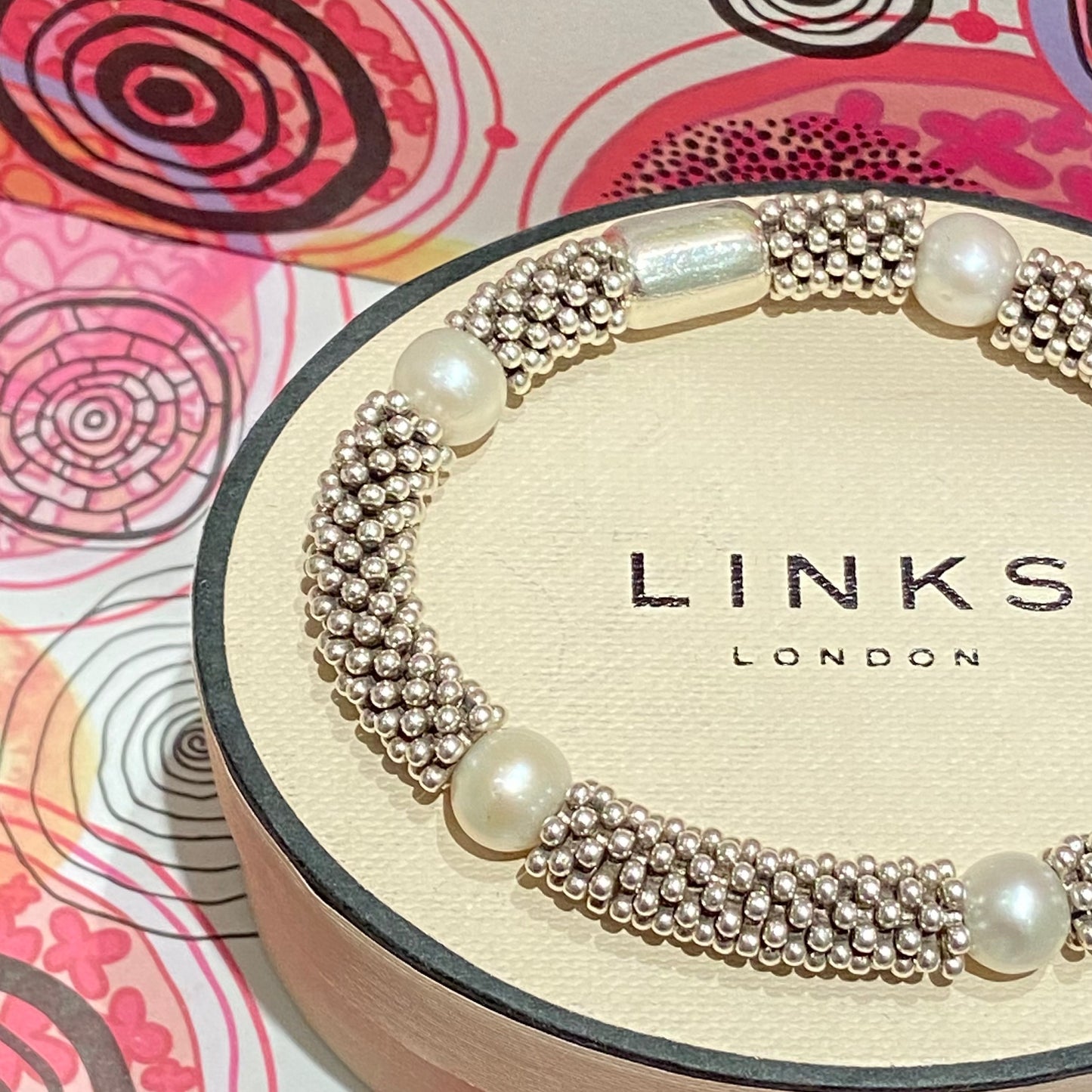 Effervescent Star Stretchy Links of London Sterling Silver Sweetie Bracelet with pearls – Small Size 15cm 38g weight