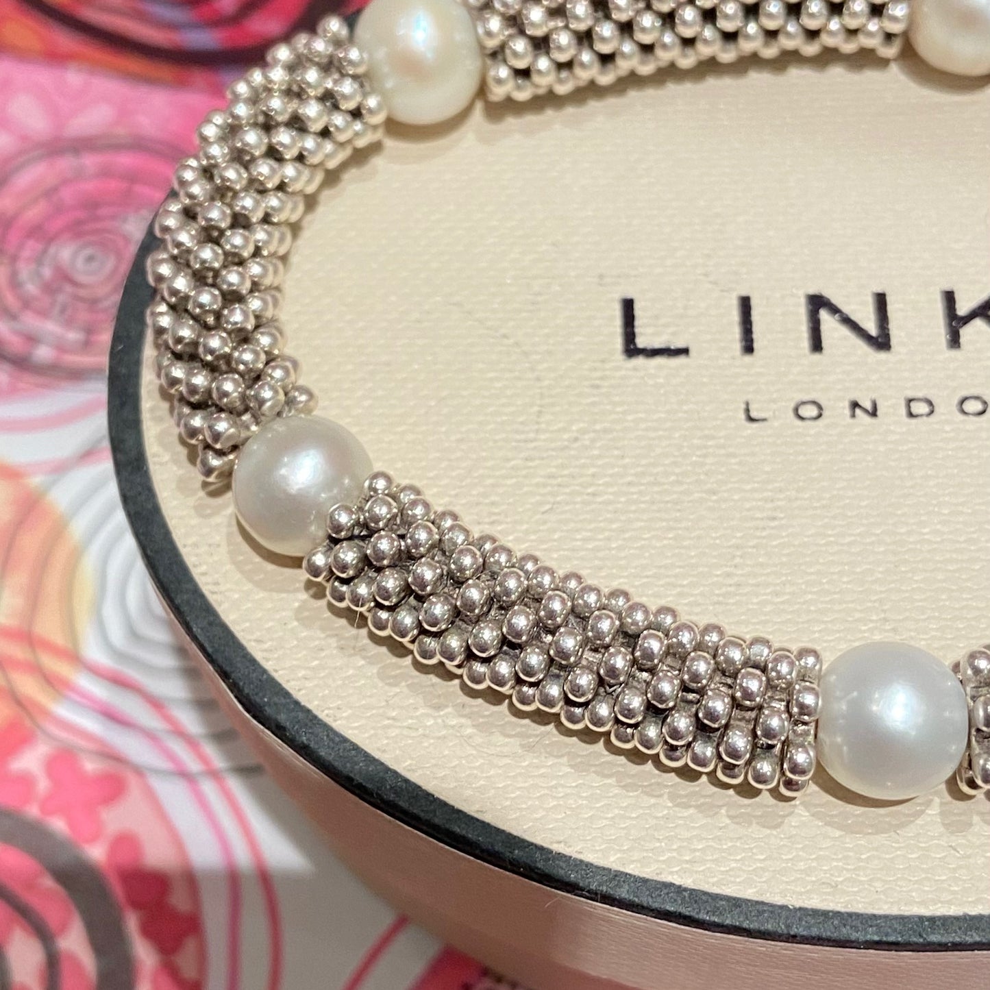 Effervescent Star Stretchy Links of London Sterling Silver Sweetie Bracelet with pearls – Small Size 15cm 38g weight