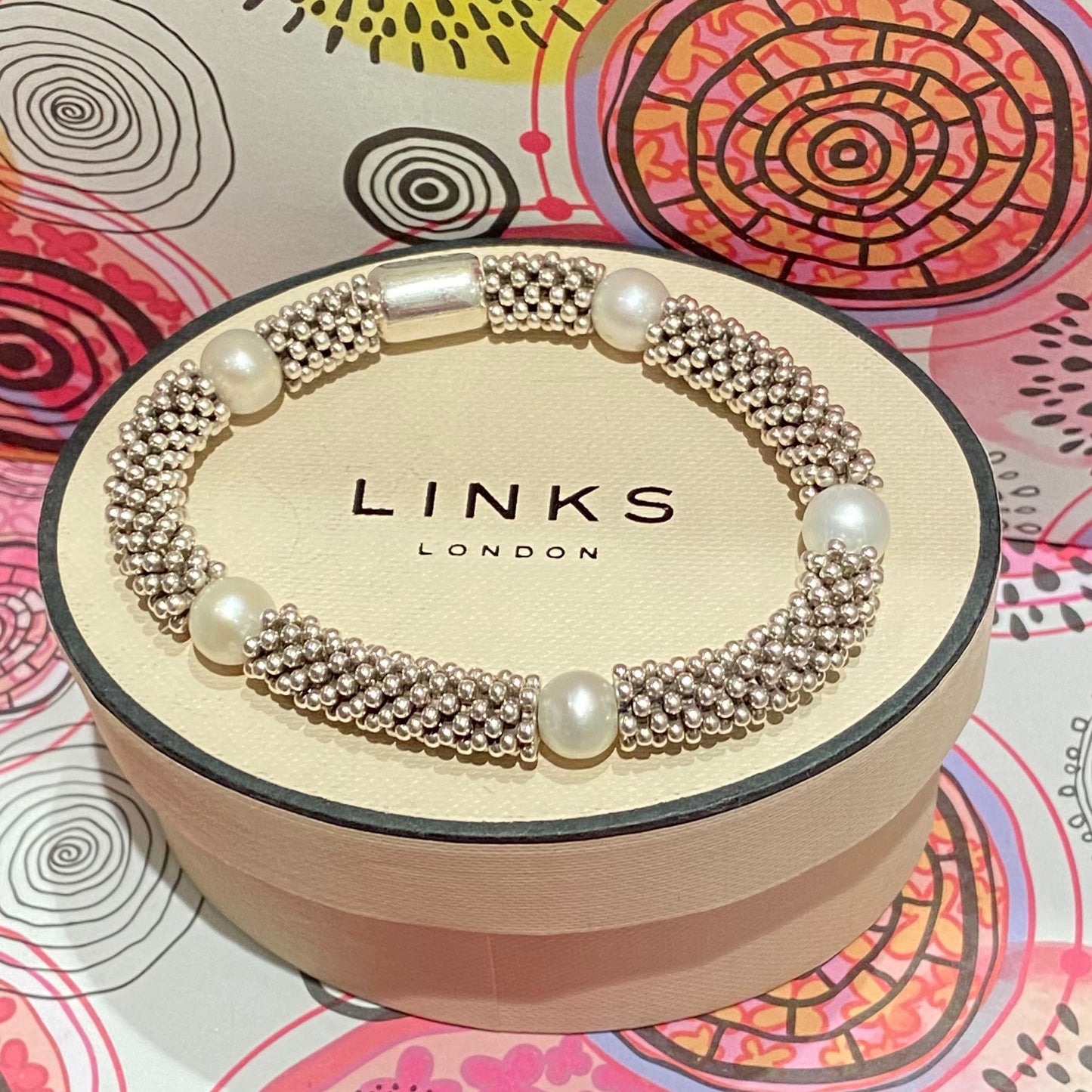 Effervescent Star Stretchy Links of London Sterling Silver Sweetie Bracelet with pearls – Small Size 15cm 38g weight
