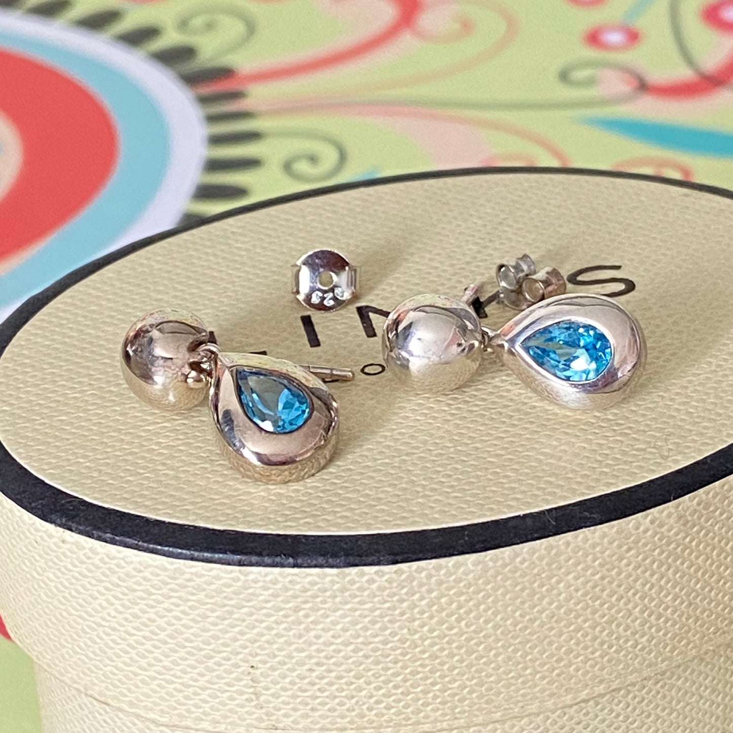 Links of London Sterling Silver Tear Drop Earrings with a Blue Topaz Tear Drop Stone with butterfly backs