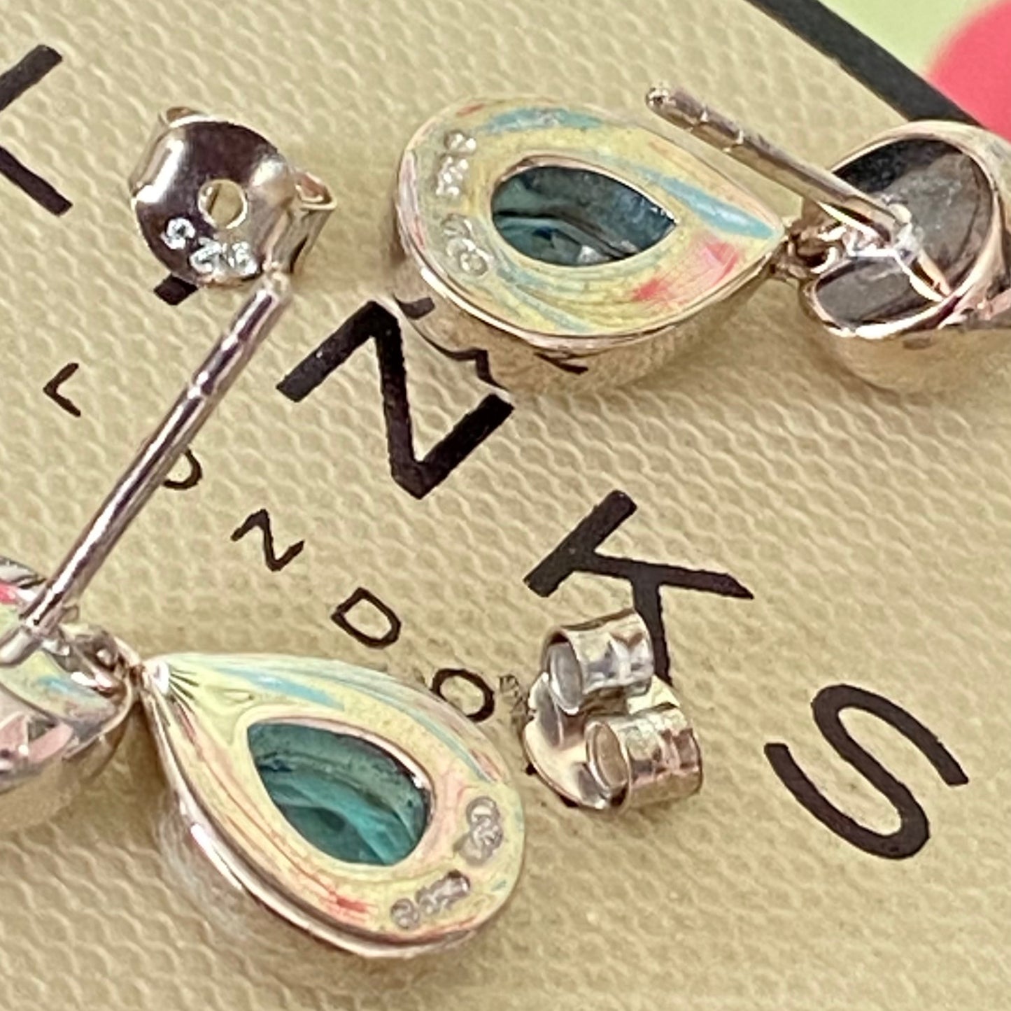 Links of London Sterling Silver Tear Drop Earrings with a Blue Topaz Tear Drop Stone with butterfly backs
