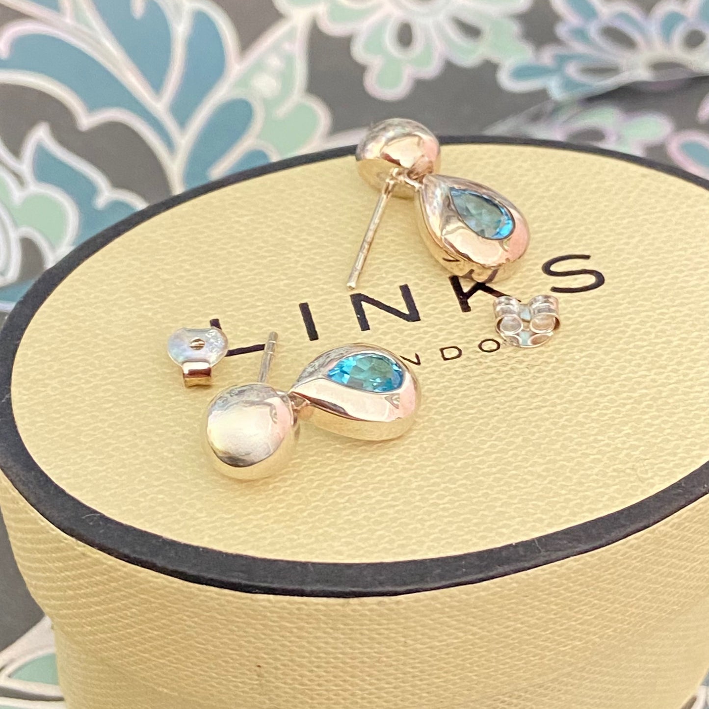 Links of London Sterling Silver Tear Drop Earrings with a Blue Topaz Tear Drop Stone with butterfly backs