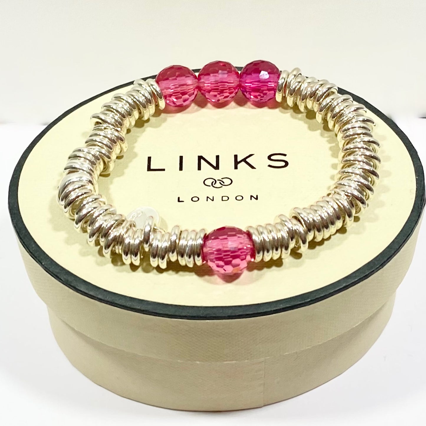 Links of London Deep Pink Rose Quartz 2012 Special Edition Sweetie Bracelet 17cm