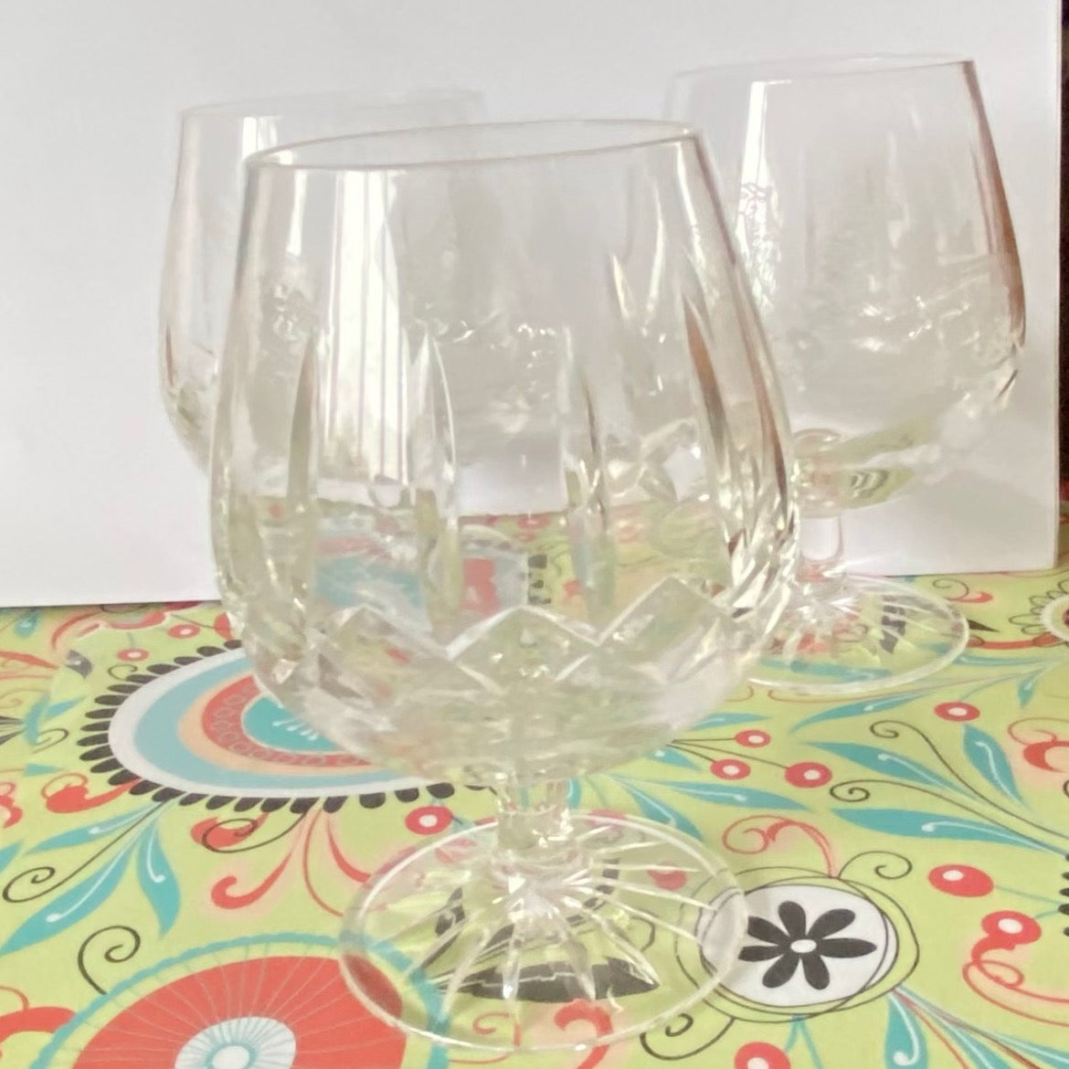 Authentic set of 3 Edinburgh Crystal Brandy Glass, Cut Crystal and Etched with a Grouse, Kestrel and Pheasant. Made in Scotland UK around 1960’s