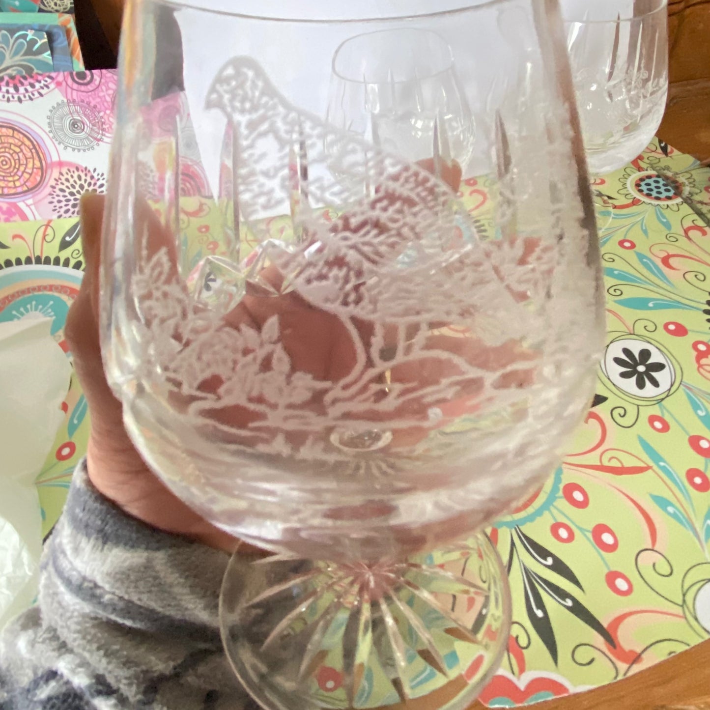 Authentic set of 3 Edinburgh Crystal Brandy Glass, Cut Crystal and Etched with a Grouse, Kestrel and Pheasant. Made in Scotland UK around 1960’s
