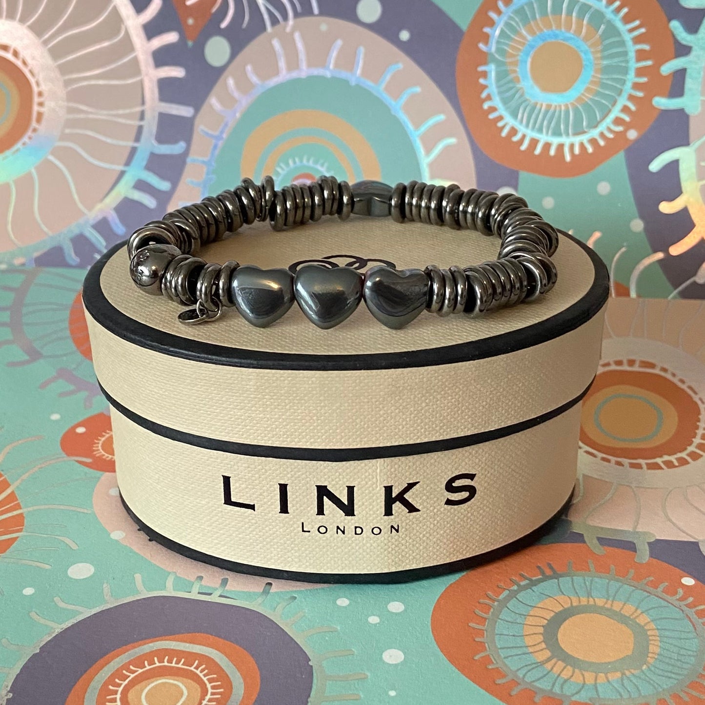 Links of London Black Rhodium Hematite Hearts Sweetie Bracelet