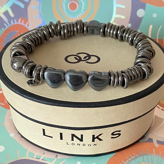 Links of London Black Rhodium Hematite Hearts Sweetie Bracelet