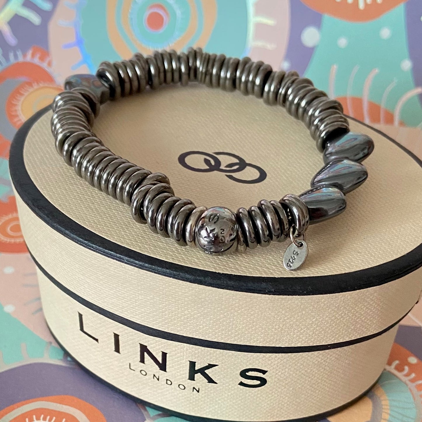 Links of London Black Rhodium Hematite Hearts Sweetie Bracelet