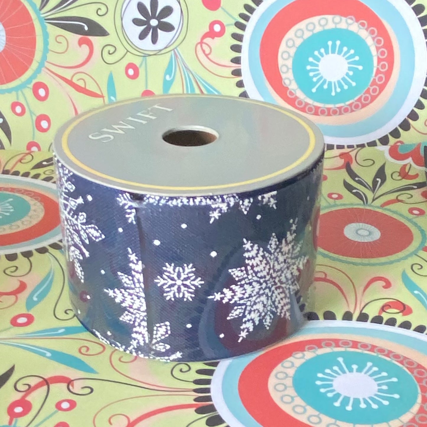 2.5" x 10 Yard Snowflake Design Ribbon midnight Blue colour