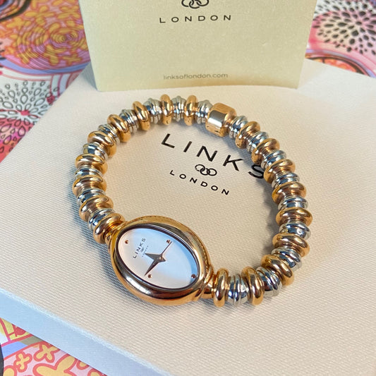 New Links of London Two Tone Gold and Silver Sweetheart Stainless Steel Watch.