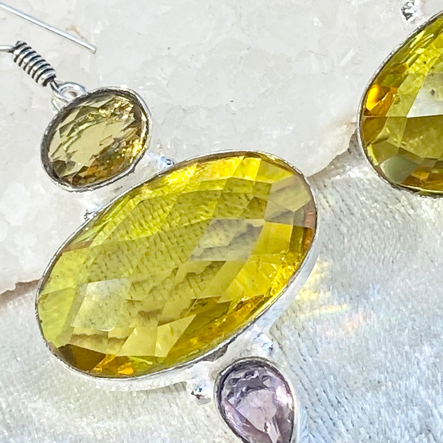 Yellow and purple Faceted Silver plated Gemstone Earrings