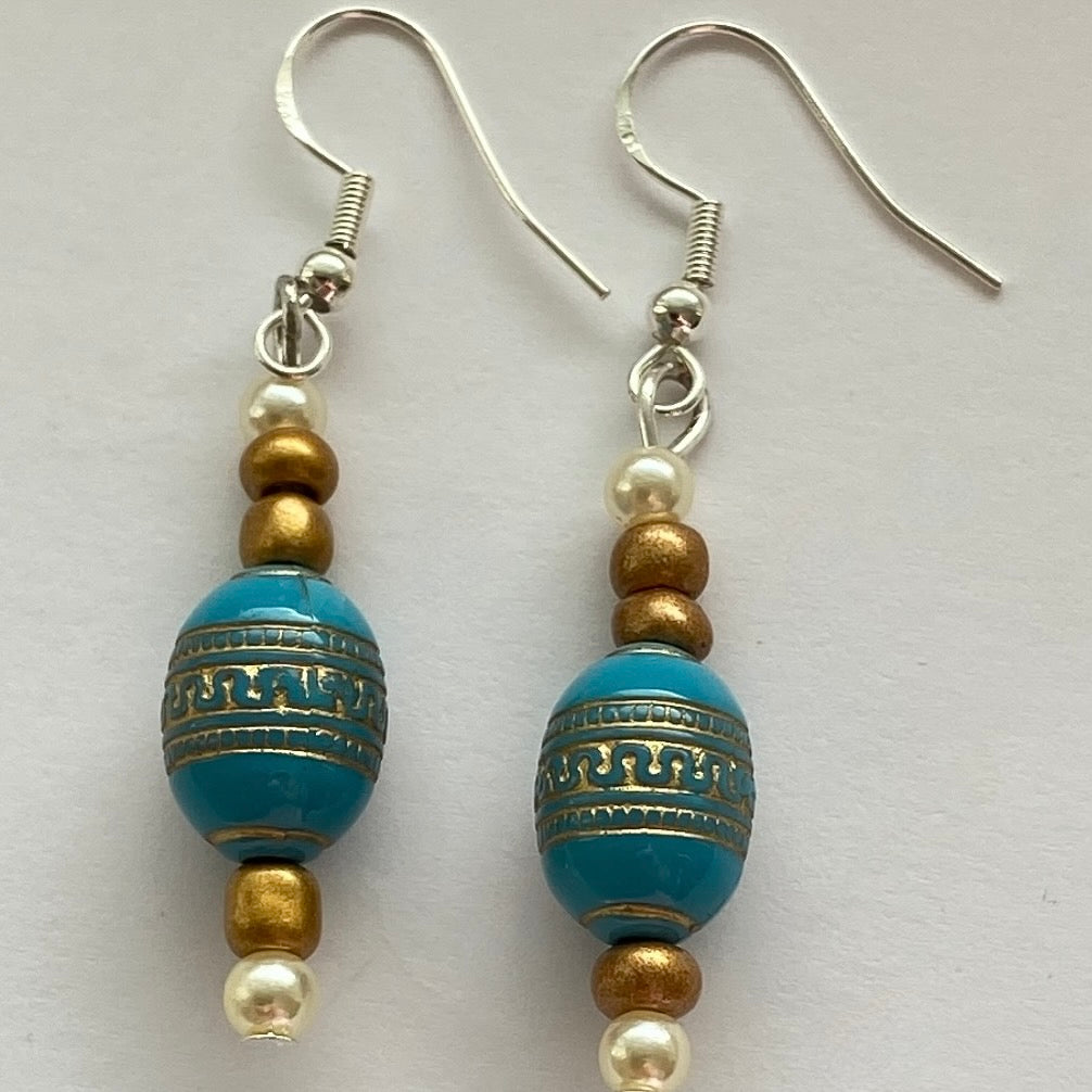 Turquoise and gold beaded Earrings