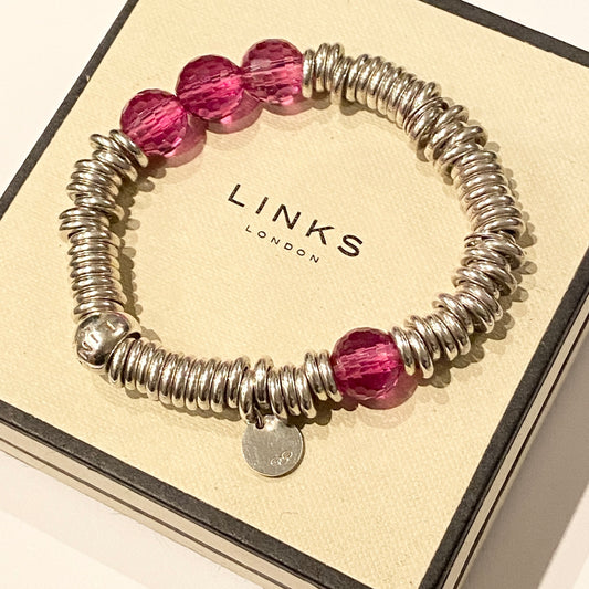 Links of London Deep Pink Rose Quartz 2012 Special Edition Sweetie Bracelet 17cm