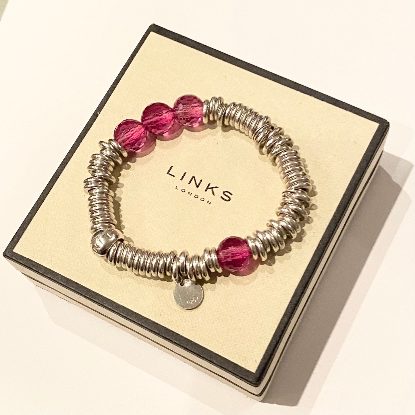 Links of London Deep Pink Rose Quartz 2012 Special Edition Sweetie Bracelet 17cm