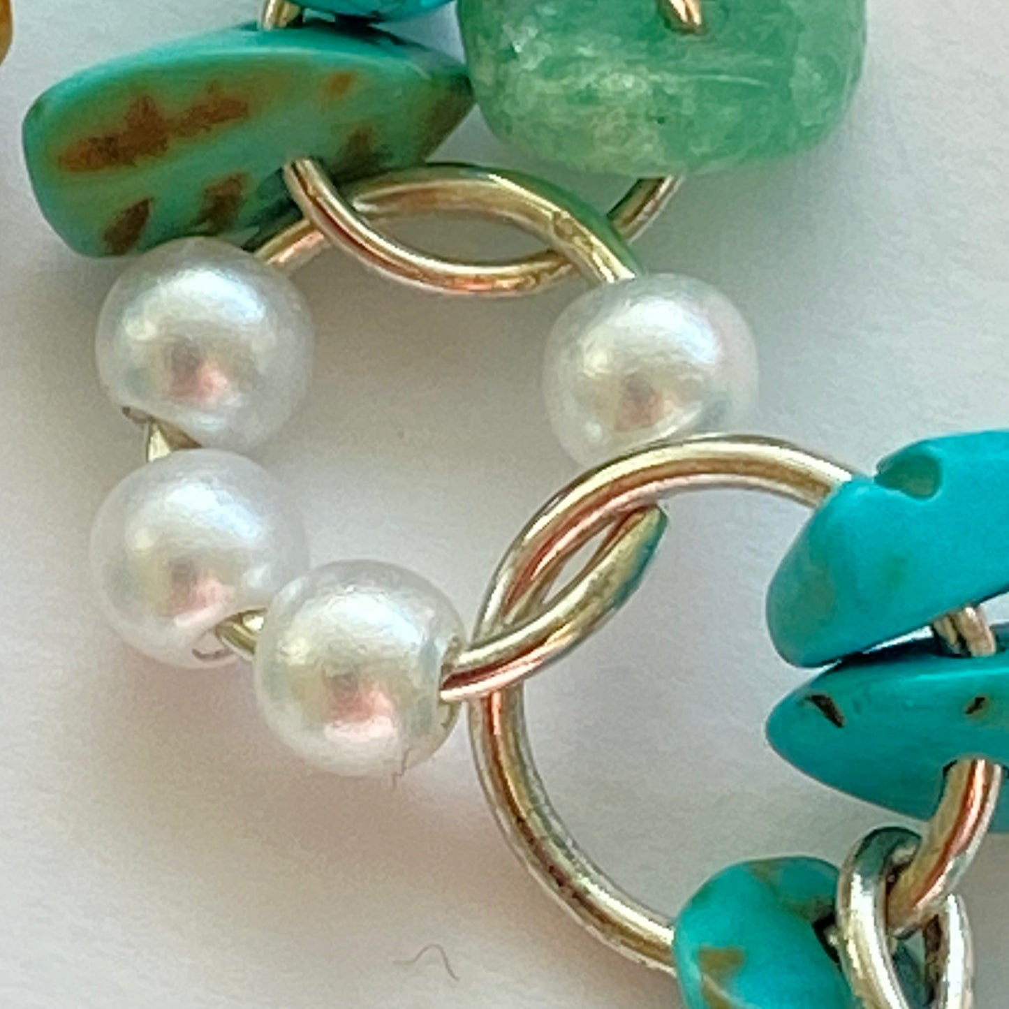 Turquoise, pearl effect and silver beaded Earrings