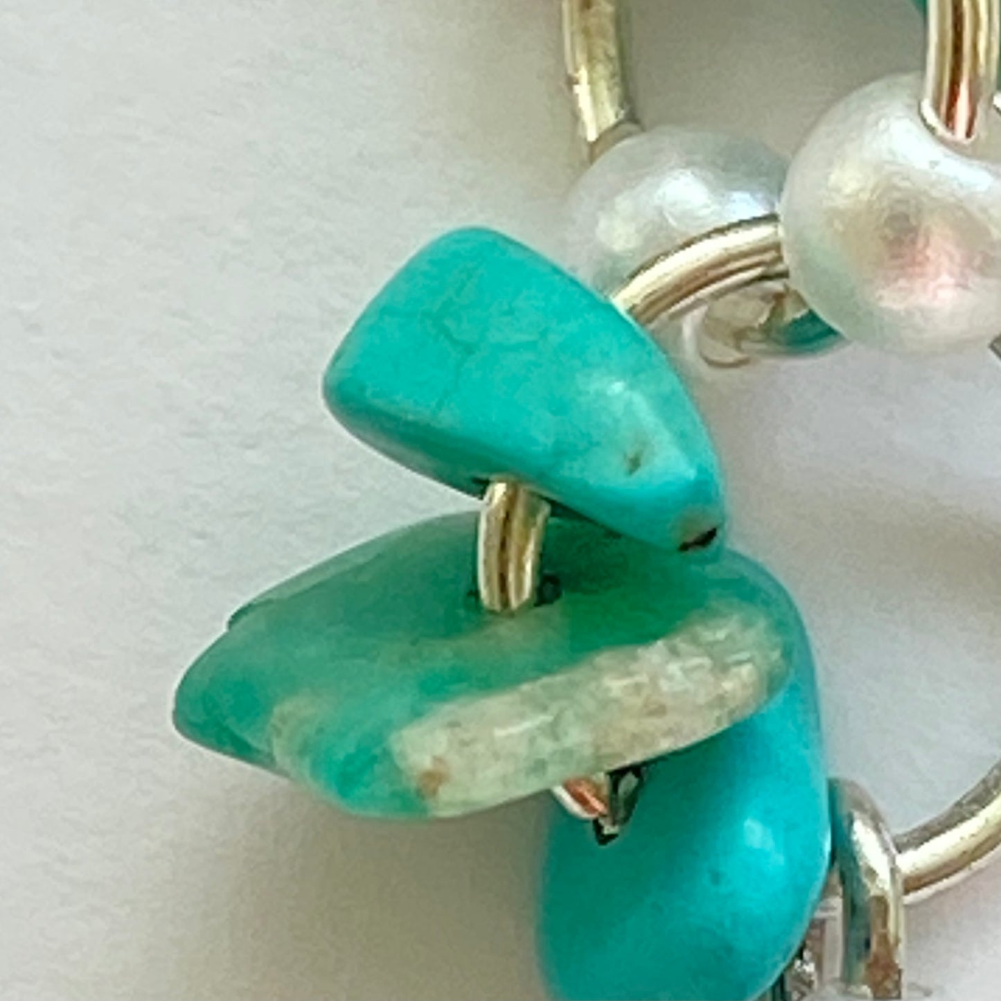 Turquoise, pearl effect and silver beaded Earrings